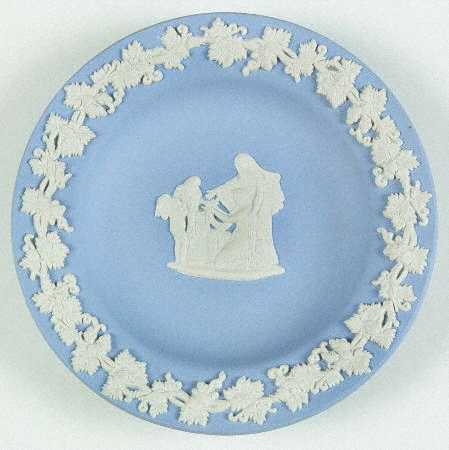 Cream Color on Lavender (Pale Blue) Jasperware 4" Round Tray