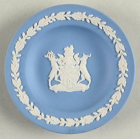 Cream Color on Lavender (Pale Blue) Jasperware 4" Round Tray