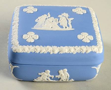 Cream Color on Lavender (Pale Blue) Jasperware Square Box with Lid