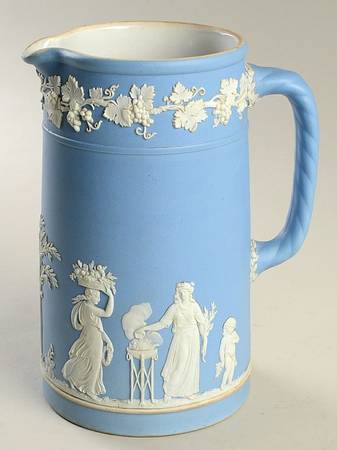 Cream Color on Lavender (Pale Blue) Jasperware 7" Large Trojan Jug