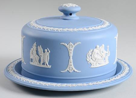 Cream Color on Lavender (Pale Blue) Jasperware Round Cheese Dish & Lid