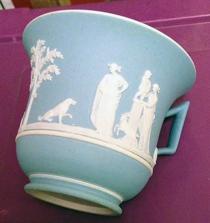 Cream Color on Lavender (Pale Blue) Jasperware Footed Cup & Saucer Set