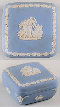 Cream Color on Lavender (Pale Blue) Jasperware Square Box with Lid