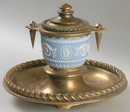 Cream Color on Lavender (Pale Blue) Jasperware Underplate for Ink Pot