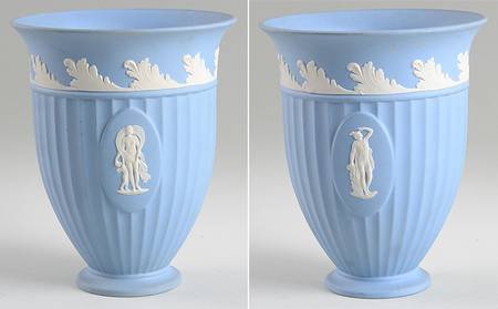 Cream Color on Lavender (Pale Blue) Jasperware 6" Vase