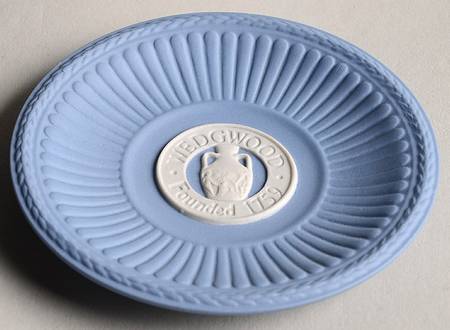 Cream Color on Lavender (Pale Blue) Jasperware Round Fluted Compotier