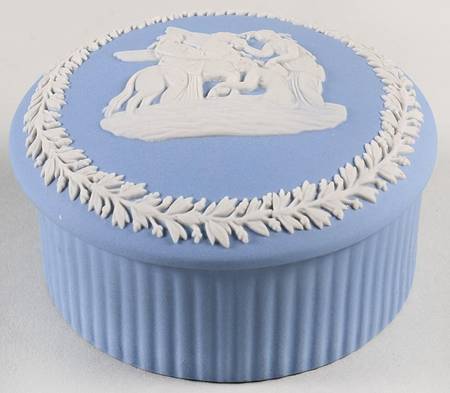 Cream Color on Lavender (Pale Blue) Jasperware 2" Round Fluted Box & Lid
