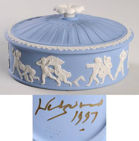 Cream Color on Lavender (Pale Blue) Jasperware Cupid Covered Box