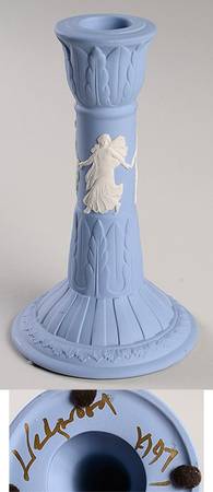 Cream Color on Lavender (Pale Blue) Jasperware 6" Candlestick