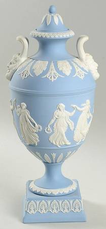 Cream Color on Lavender (Pale Blue) Jasperware Covered Vase