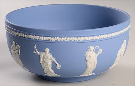 Cream Color on Lavender (Pale Blue) Jasperware 8" Round Bowl