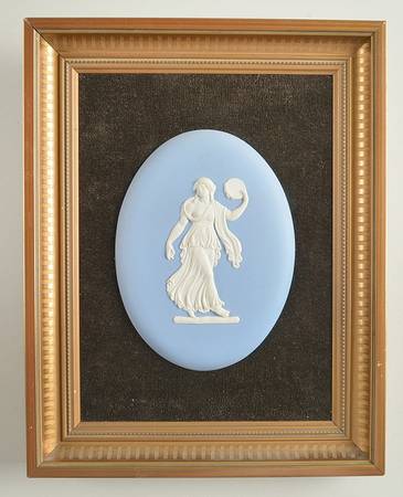 Cream Color on Lavender (Pale Blue) Jasperware Framed Plaque