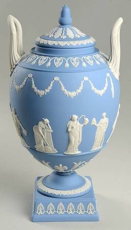 Cream Color on Lavender (Pale Blue) Jasperware Muses Urn Vase