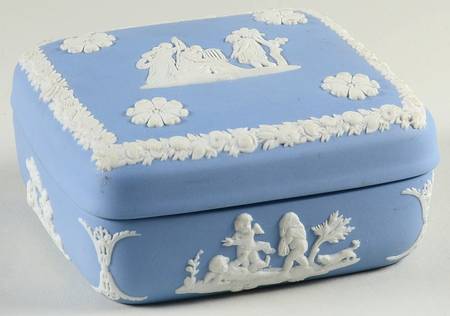 Cream Color on Lavender (Pale Blue) Jasperware Square Box & Lid