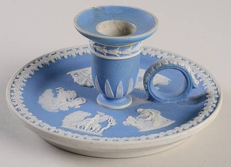 Cream Color on Lavender (Pale Blue) Jasperware Candleholder