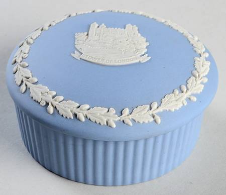 Cream Color on Lavender (Pale Blue) Jasperware Fluted Round Box & Lid