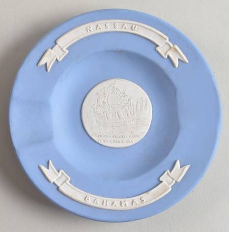 Cream Color on Lavender (Pale Blue) Jasperware 2 Slot Round Ashtray
