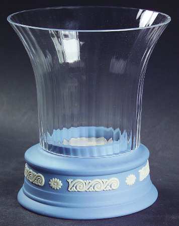 Cream Color on Lavender (Pale Blue) Jasperware Hurricane Votive & Globe
