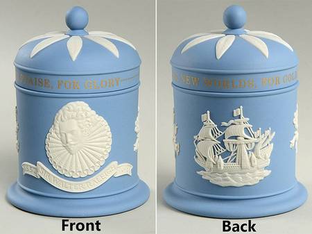 Cream Color on Lavender (Pale Blue) Jasperware Olympus Jar & Lid