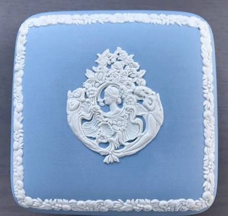 Cream Color on Lavender (Pale Blue) Jasperware Square Box & Lid