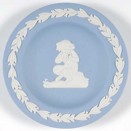 Cream Color on Lavender (Pale Blue) Jasperware 4" Round Tray