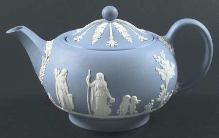 Cream Color on Lavender (Pale Blue) Jasperware Teapot & Lid
