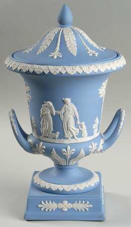 Cream Color on Lavender (Pale Blue) Jasperware Vase/Urn & Lid