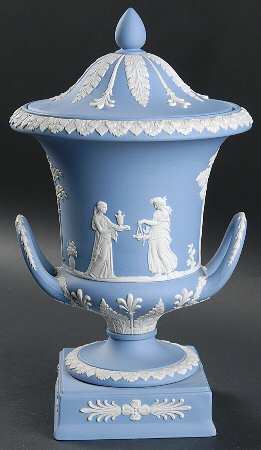 Cream Color on Lavender (Pale Blue) Jasperware Vase/Urn & Lid