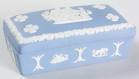 Cream Color on Lavender (Pale Blue) Jasperware 3" Rectangular Box & Lid