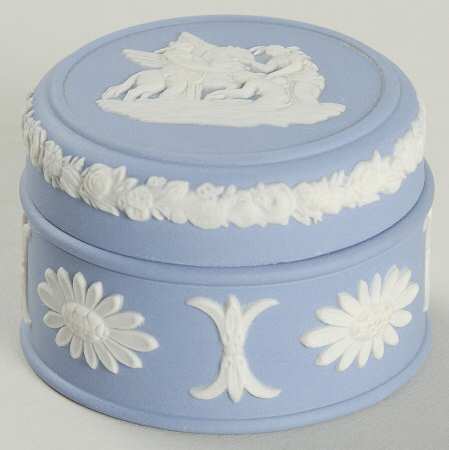 Cream Color on Lavender (Pale Blue) Jasperware Miniature Round Box