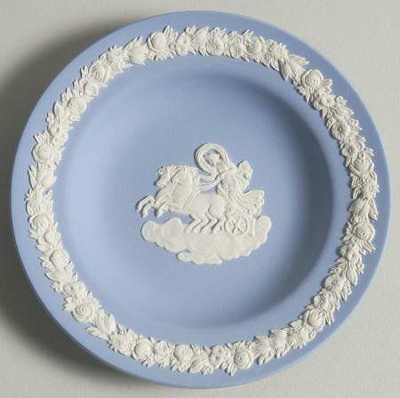 Cream Color on Lavender (Pale Blue) Jasperware 4" Round Tray
