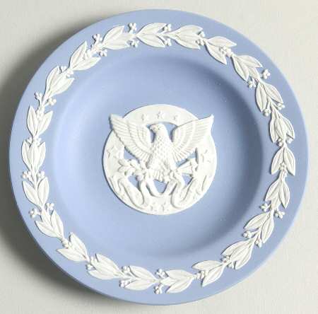 Cream Color on Lavender (Pale Blue) Jasperware 4" Round Tray