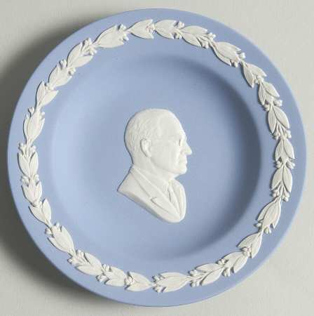 Cream Color on Lavender (Pale Blue) Jasperware Round Personality Tray