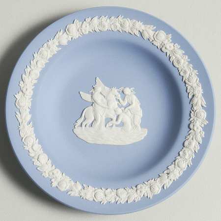 Cream Color on Lavender (Pale Blue) Jasperware 4" Round Tray