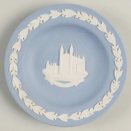 Cream Color on Lavender (Pale Blue) Jasperware 4" Round Tray