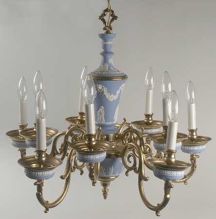 Cream Color on Lavender (Pale Blue) Jasperware 10 Light Chandelier