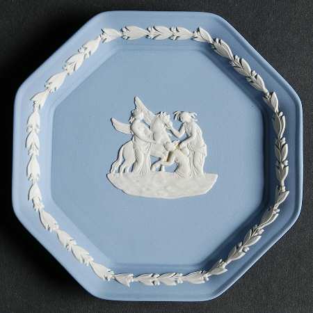 Cream Color on Lavender (Pale Blue) Jasperware 4" Octagonal Tray
