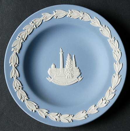 Cream Color on Lavender (Pale Blue) Jasperware 4" Round Tray