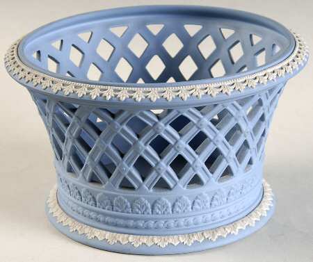 Cream Color on Lavender (Pale Blue) Jasperware 6'' Pierced Round Bowl