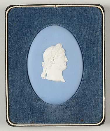Cream Color on Lavender (Pale Blue) Jasperware Small Plaque with Felt Frame