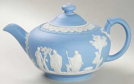 Cream Color on Lavender (Pale Blue) Jasperware Mini Teapot & Lid