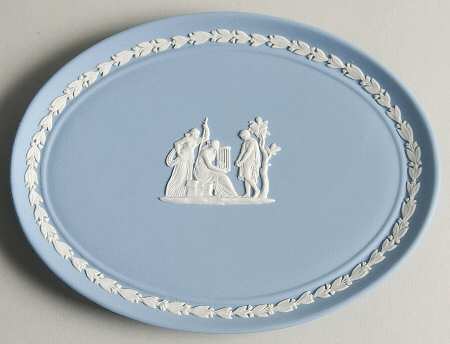 Cream Color on Lavender (Pale Blue) Jasperware 6" Oval Tray