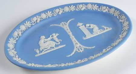 Cream Color on Lavender (Pale Blue) Jasperware 9" Oval Tray