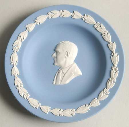 Cream Color on Lavender (Pale Blue) Jasperware Round Personality Tray