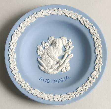 Cream Color on Lavender (Pale Blue) Jasperware Round Landmark Tray