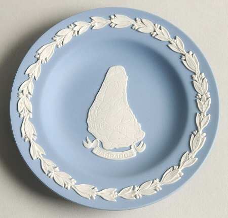 Cream Color on Lavender (Pale Blue) Jasperware Round Landmark Tray