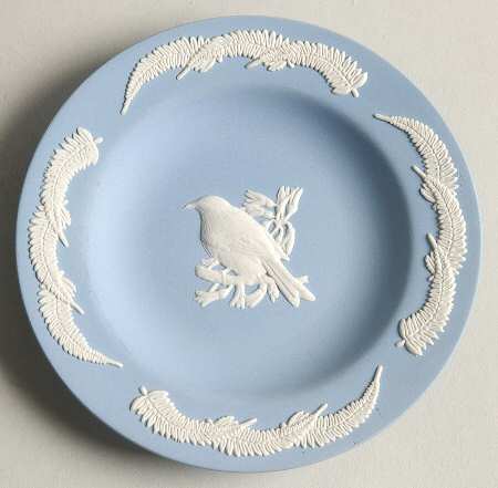 Cream Color on Lavender (Pale Blue) Jasperware Round Animal Tray