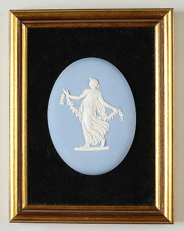 Cream Color on Lavender (Pale Blue) Jasperware Framed Plaque