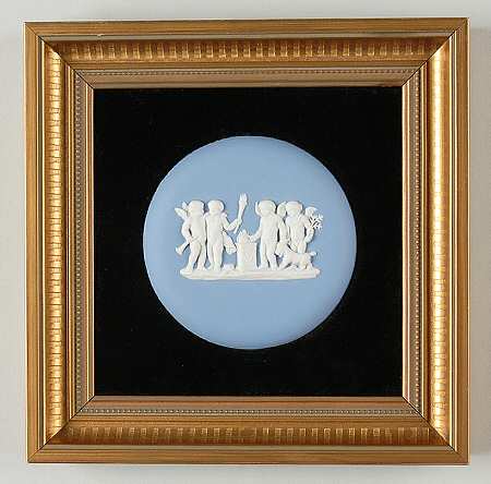 Cream Color on Lavender (Pale Blue) Jasperware Framed Plaque