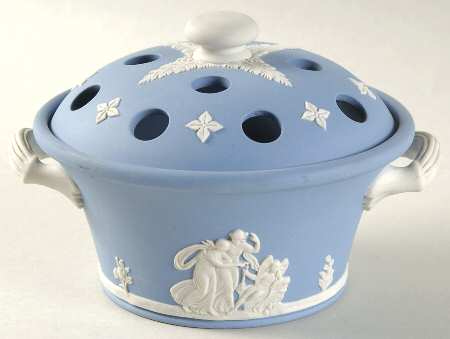 Cream Color on Lavender (Pale Blue) Jasperware Potpourri Jar & Lid